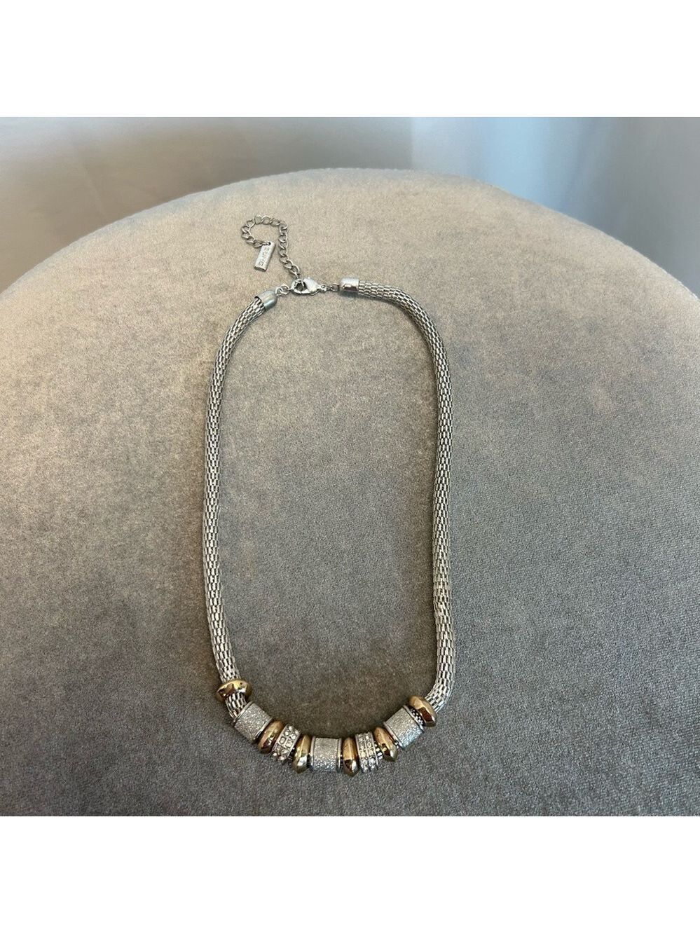 ALFRED Sung silver gold tone circle charm crystal rhinestone necklace